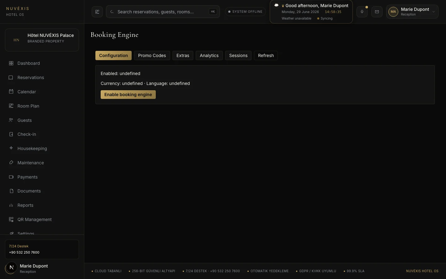 Lüks otel booking engine arayüzü